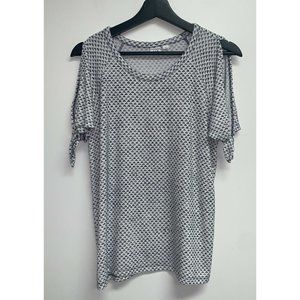 Gap Womens  Short Sleeve Cold Shoulder Stretch Top Size S White Black Geometric